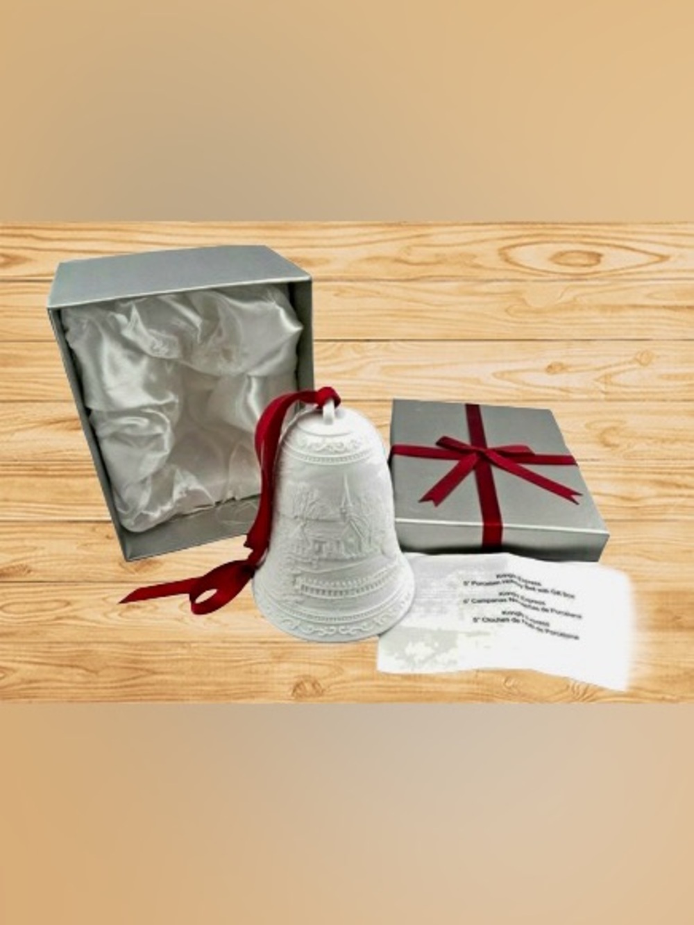 NEW Kringle Express Illuminated Porcelain Holiday Bell White & Red 5”